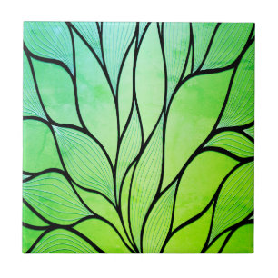 Bright Green Hues Creative Leave Pattern  Ceramic Tile