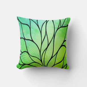Bright Green Hues Creative Leave Pattern Cushion