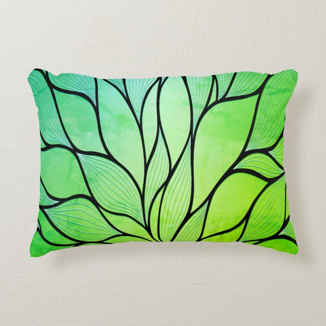 Bright Green Hues Creative Leave Pattern  Decorative Cushion (Front)