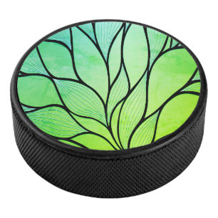 Bright Green Hues Creative Leave Pattern  Hockey Puck