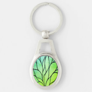 Bright Green Hues Creative Leave Pattern Key Ring
