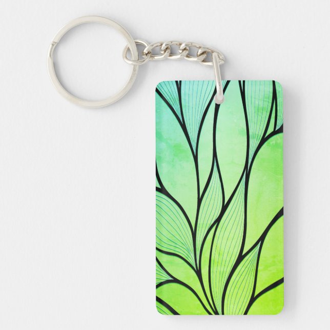 Bright Green Hues Creative Leave Pattern  Key Ring (Front)