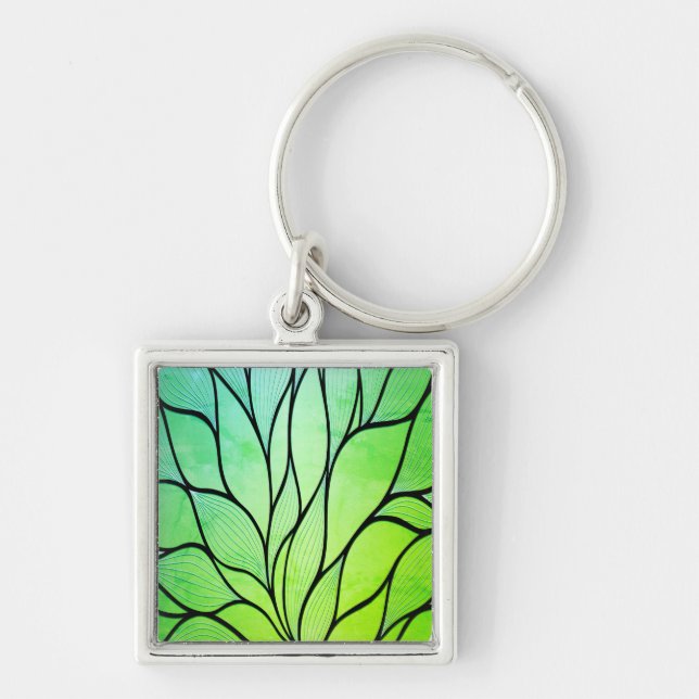 Bright Green Hues Creative Leave Pattern  Key Ring (Front)