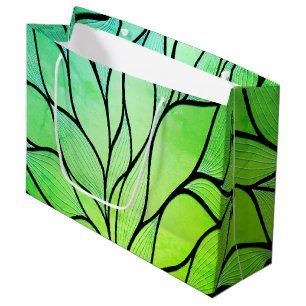 Bright Green Hues Creative Leave Pattern Large Gift Bag