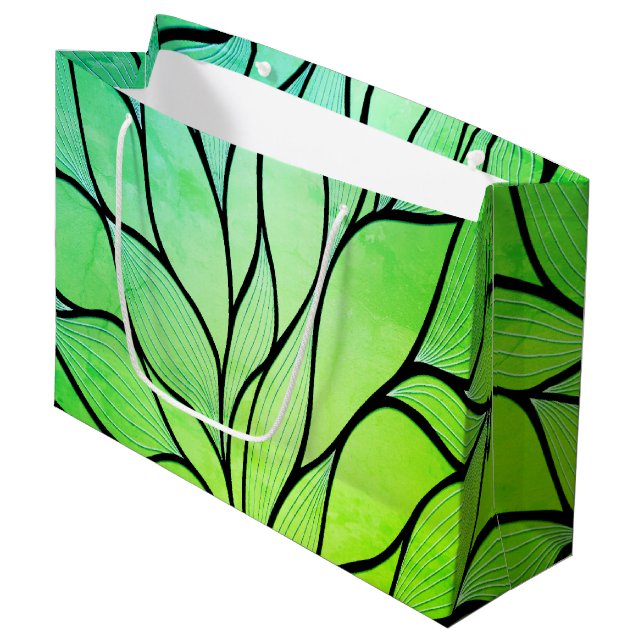 Bright Green Hues Creative Leave Pattern  Large Gift Bag (Front Angled)