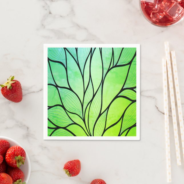 Bright Green Hues Creative Leave Pattern  Napkin (Insitu)