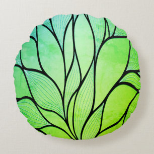 Bright Green Hues Creative Leave Pattern Round Cushion