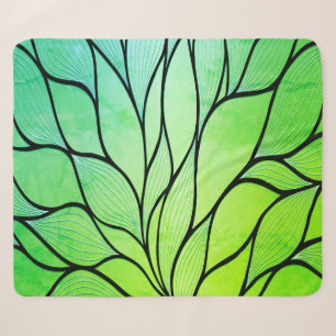 Bright Green Hues Creative Leave Pattern Sherpa Blanket