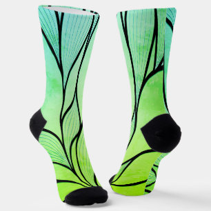 Bright Green Hues Creative Leave Pattern Socks