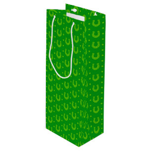 BRIGHT GREEN IRISH CELTIC HORSESHOES WINE GIFT BAG