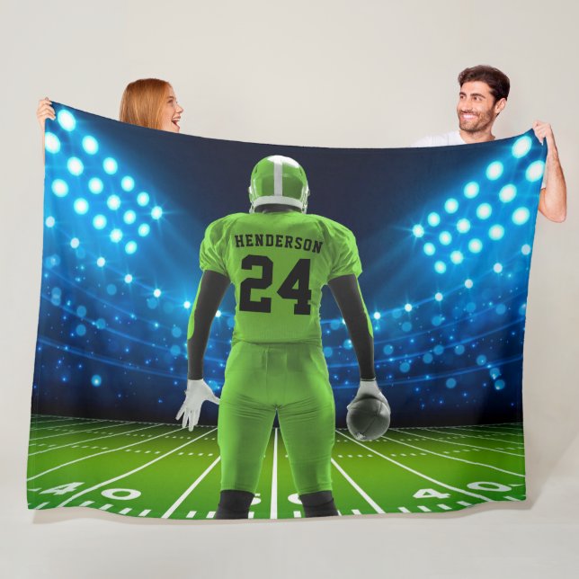 Bright Green Jersey Personalised Football Player Fleece Blanket (In Situ)