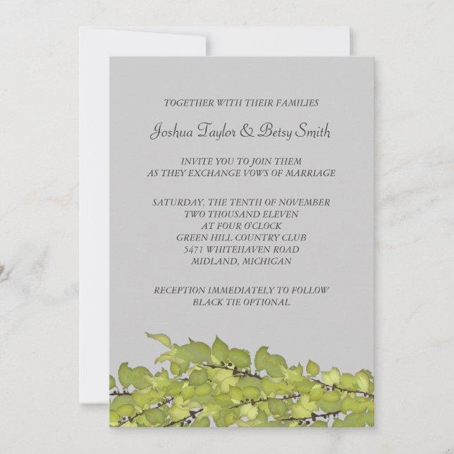 Bright Green Leaves Wedding Invitations (Front)