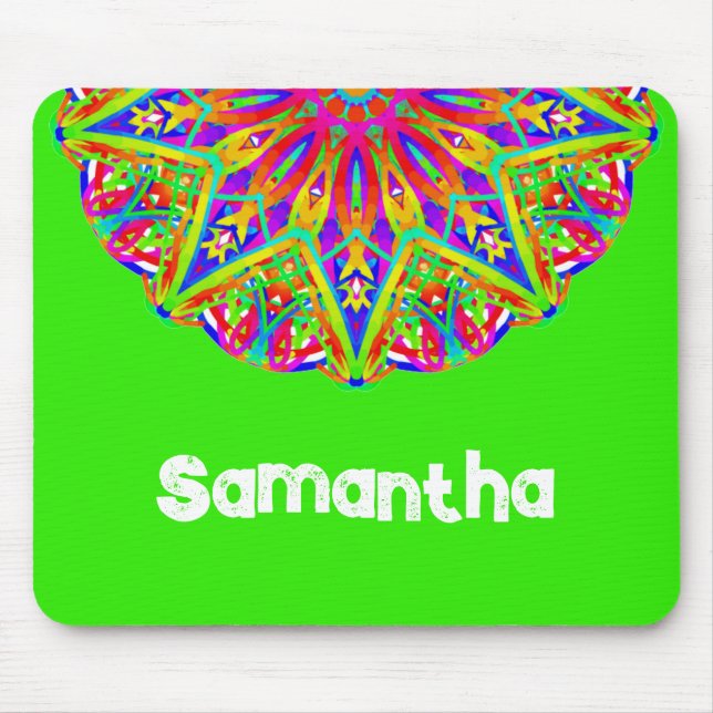 Bright Green Mandala Name Mousepad (Front)