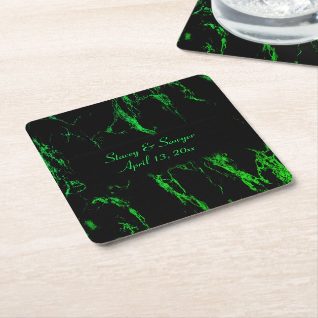 Bright Green Marble  Square Paper Coaster (Angled)