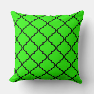 Bright Green Moroccan Quatrefoil Pattern Pillow
