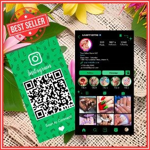 Bright Green Nail Salon Instagram QR Business Card