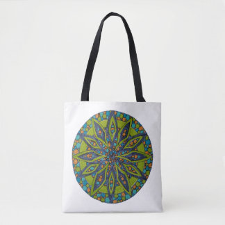 Bright Green/Navy Starburst Mandala Tote Bag