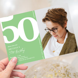 Bright Green Photo 50th Birthday Invitation