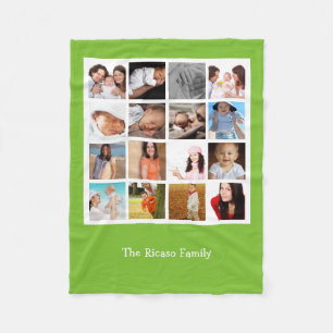 Bright Green Photo Collage Personalised Fleece Blanket