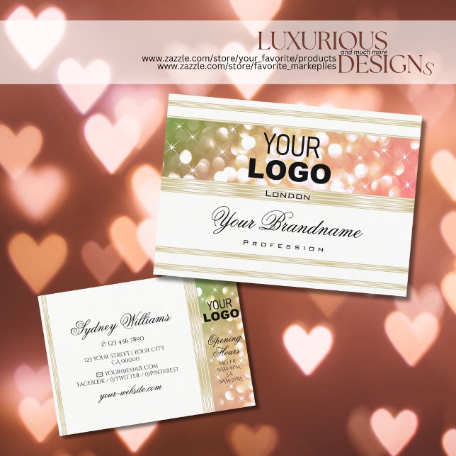 Bright Green Pink Glitter White and Gold Logo  Business Card (Creator Uploaded)