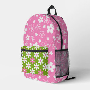 BRIGHT GREEN PINK WHITE GROOVY DAISY FLOWERS PRINTED BACKPACK