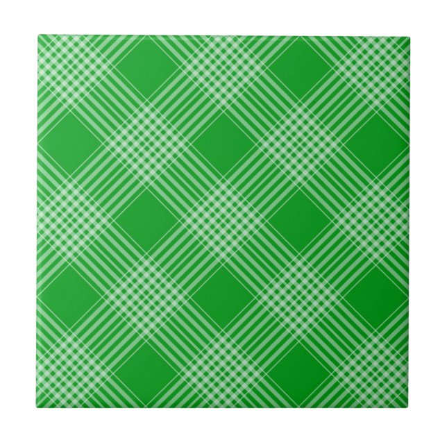 Bright Green Plaid Ceramic Tile (Front)