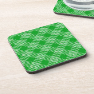 Bright Green Plaid Checked Pattern Coaster