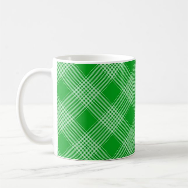 Bright Green Plaid Checked Pattern Coffee Mug (Left)