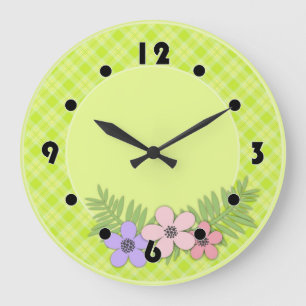 Bright green plaid large clock