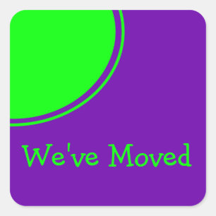 Bright Green Purple Weve Moved Announcement Square Sticker