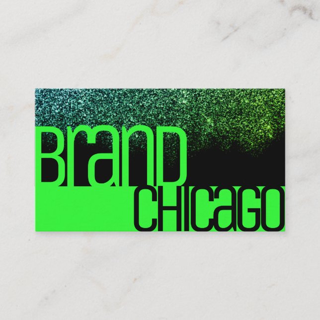 Bright Green Rainbow Sparkle Bold Font Glamour Business Card (Front)