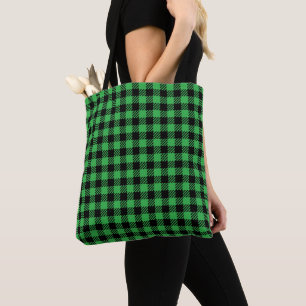 BRIGHT GREEN & RED BUFFALO CHRISTMAS PLAID TOTE BAG