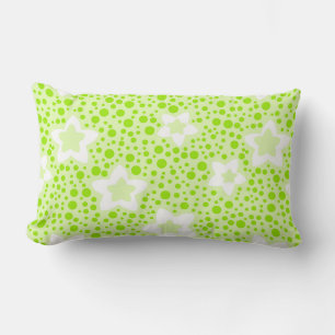 Bright green retro polka dots with floral pattern lumbar cushion
