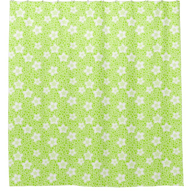 Bright green retro polka dots with floral pattern  shower curtain (Front)