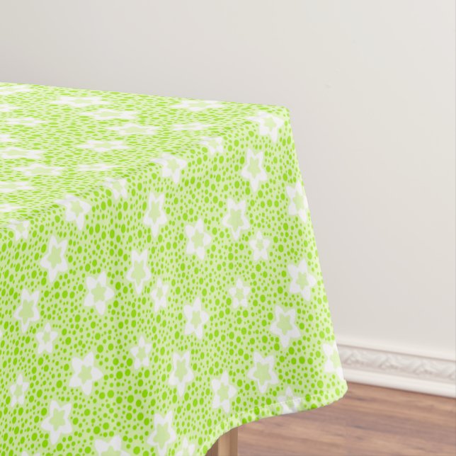 Bright green retro polka dots with floral pattern  tablecloth (In Situ)