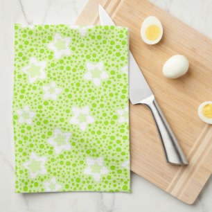 Bright green retro polka dots with floral pattern tea towel