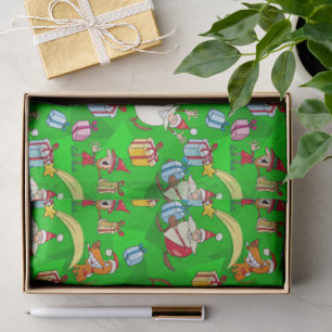 Bright Green Santa & Elves Christmas Tissue Paper