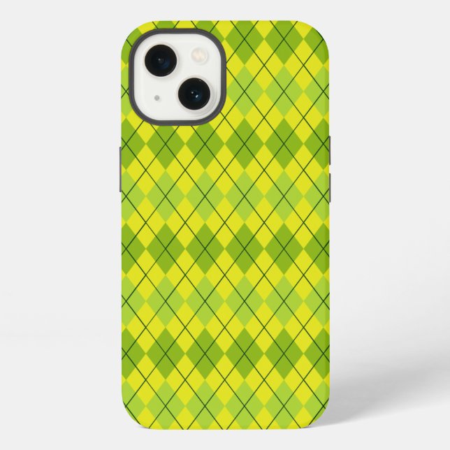 Bright green Scottish Tartan-Pattern iPhone Case (Back)