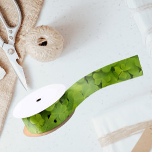 Bright Green Shamrocks Floral Satin Ribbon