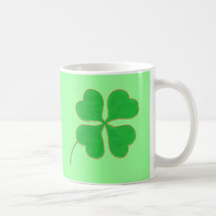 Bright Green Shamrocks Gold Dots Trim, mugs