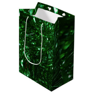 bright green shiny christmas tree tinsel wrapping medium gift bag