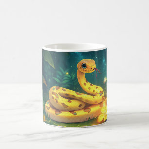 bright green snake in a lush jungle coffee mug