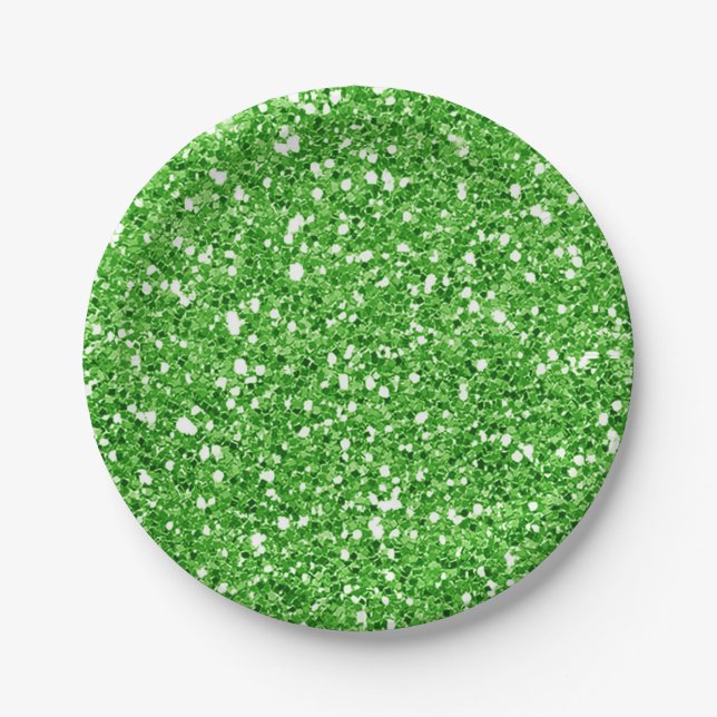 Bright Green Sparkle Glitter Glam Custom Party Paper Plate (Front)