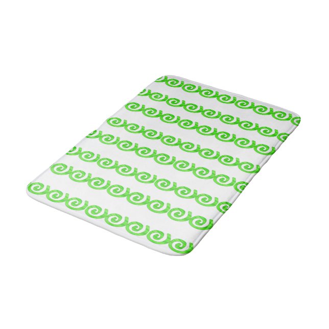 Bright green spirals pattern on white bath mat (Angled)