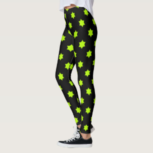 Bright Green Star Pattern Leggings