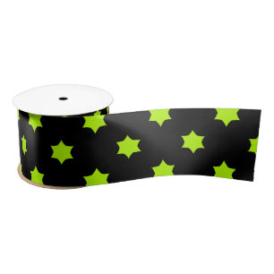 Bright Green Star Pattern Satin Ribbon