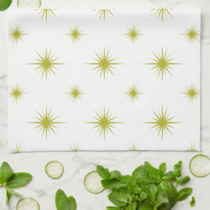Bright Green Starburst Pattern Retro Mid Century Tea Towel