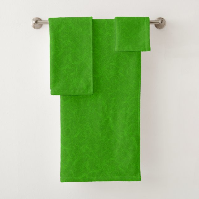 Bright green textured surface  swirling pattern bath towel set (Insitu)