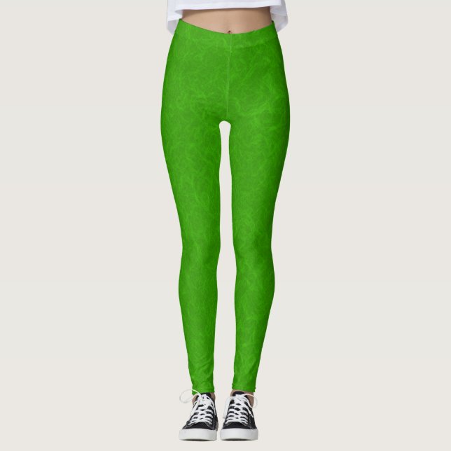 Bright green textured surface  swirling pattern leggings (Front)