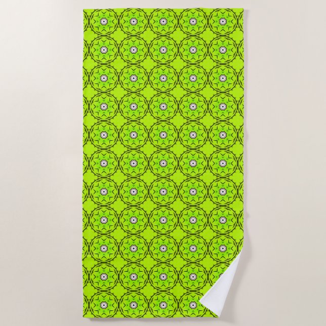 Bright green towel with intricate circular pattern (Front)